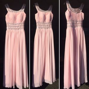 Light pink, floor length gown. Perfect for prom!